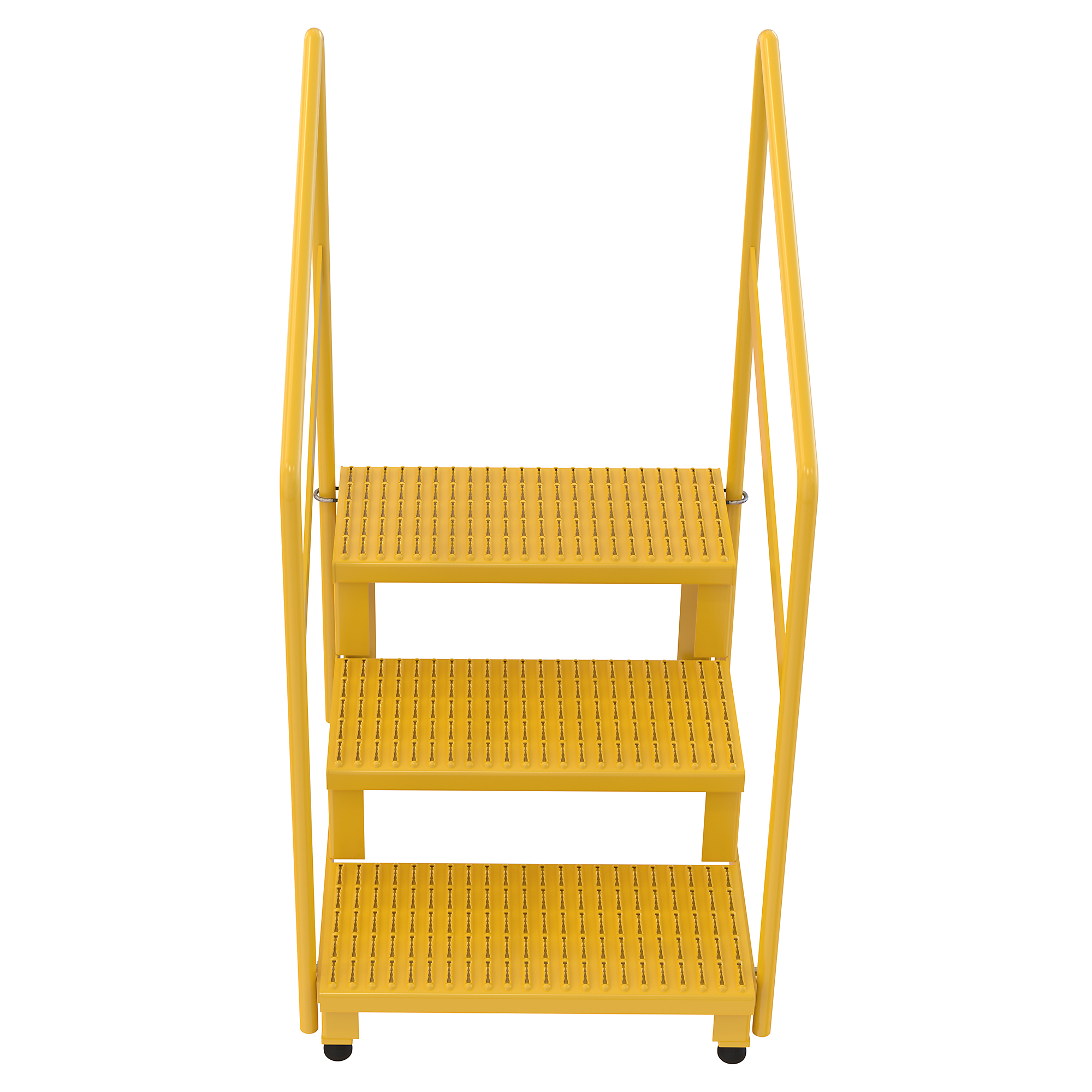 Vestil Steel Adjustable Step Stand — 24in. Wide, 3-Step, Handrails, 500-Lb. Capacity, Yellow, Model# ASP-24-3-HR